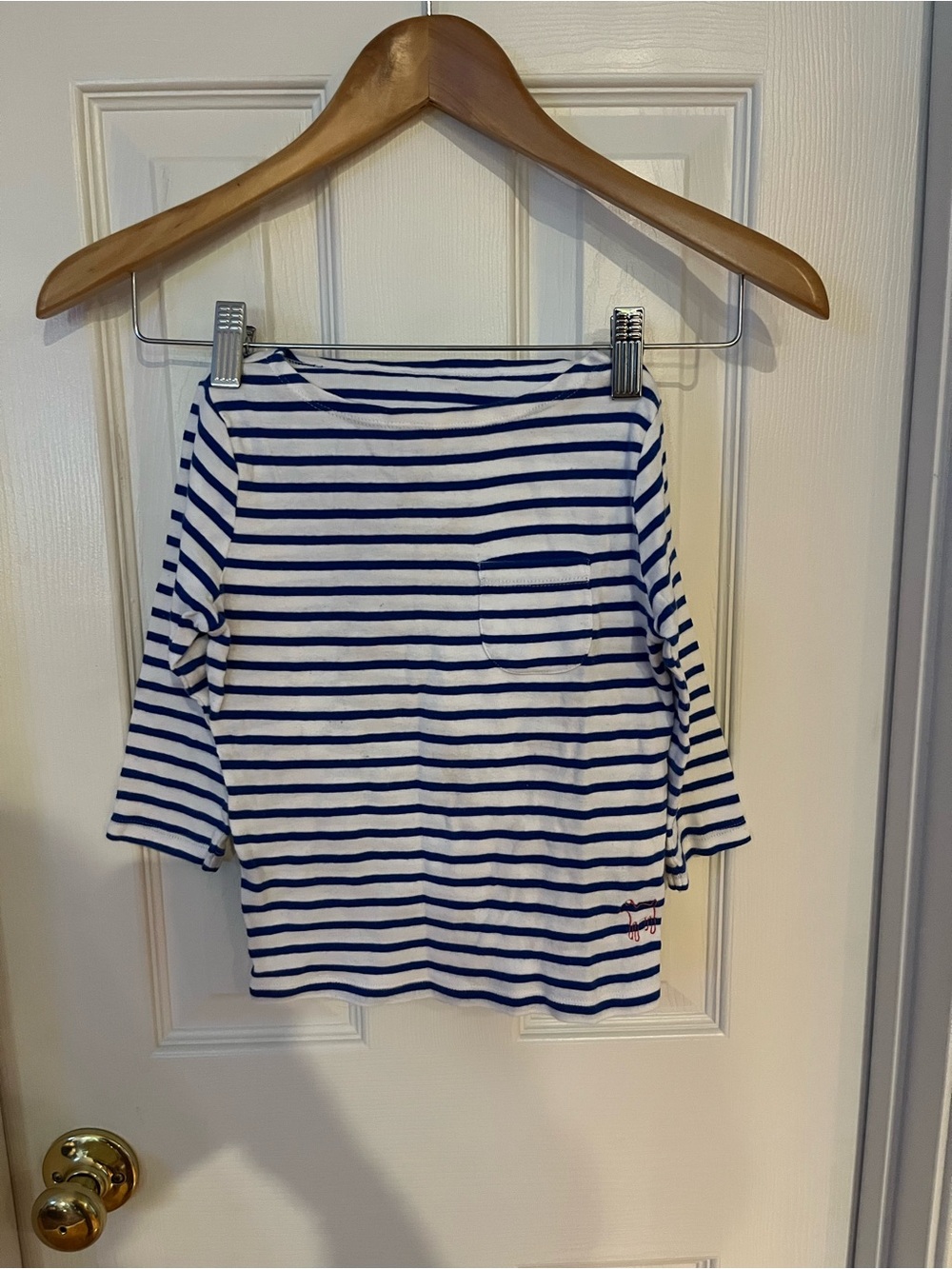 Mini Boden Blue and White Striped Long-Sleeve Boatneck Top